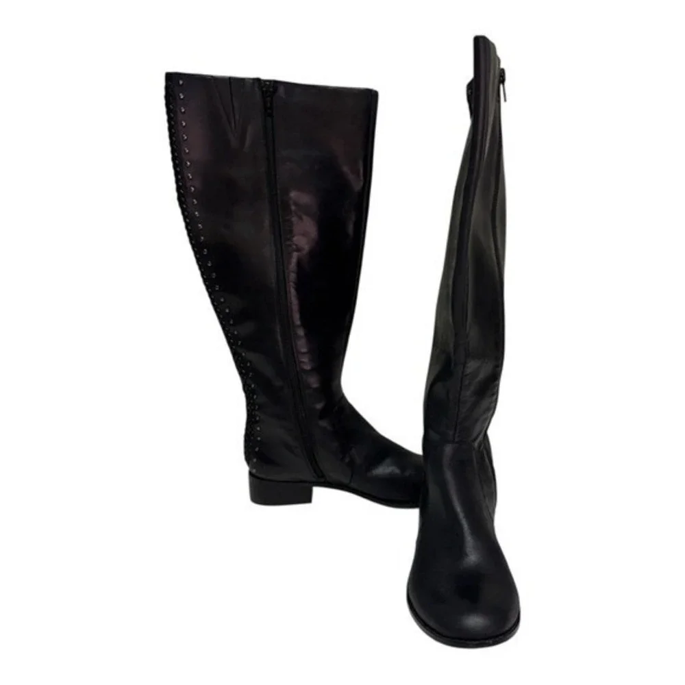 Antonio Melani‎ Black Leather Studded Braided Riding Boots  Size 7.5